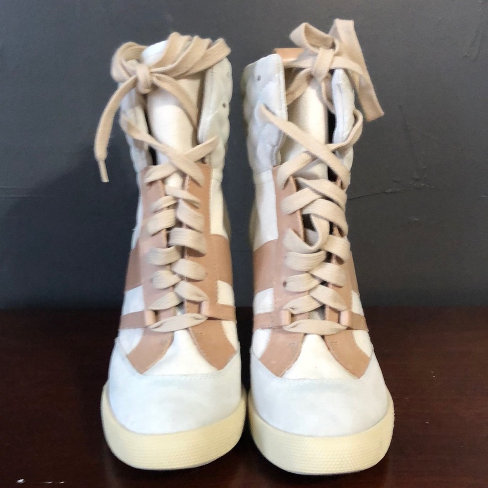 Chloe mixed media lace up wedge sneaker